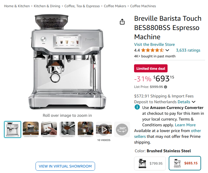 Breville Barista Touch BES880BSS deal December 2024