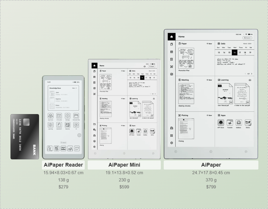 Viwoods e-reader size comparison